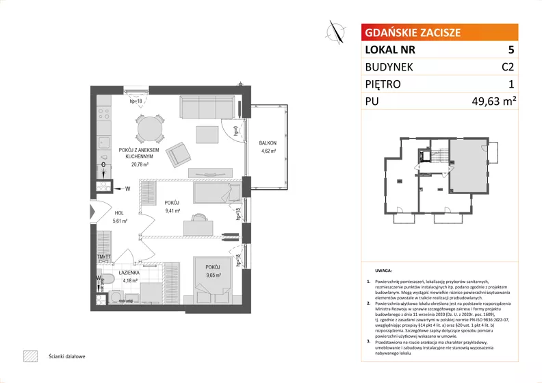 3 pokoje, mieszkanie 49,63 m², piętro 1, oferta nr C2/5, Gdańskie Zacisze, Gdańsk, Kokoszki, ul. Bysewska
