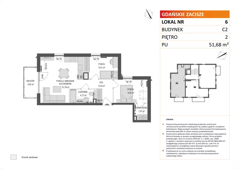 3 pokoje, mieszkanie 51,68 m², piętro 2, oferta nr C2/6, Gdańskie Zacisze, Gdańsk, Kokoszki, ul. Bysewska
