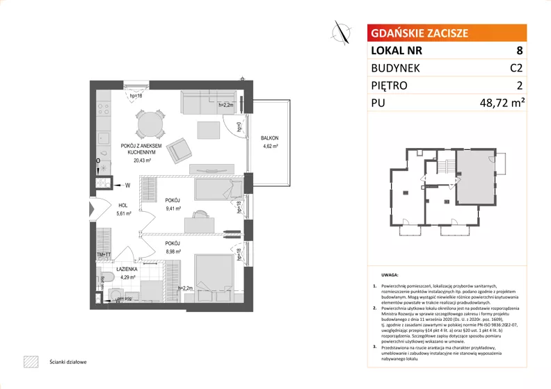 3 pokoje, mieszkanie 48,72 m², piętro 2, oferta nr C2/8, Gdańskie Zacisze, Gdańsk, Kokoszki, ul. Bysewska