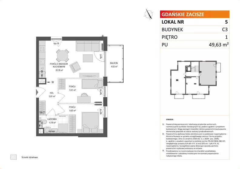 3 pokoje, mieszkanie 49,63 m², piętro 1, oferta nr C3/5, Gdańskie Zacisze, Gdańsk, Kokoszki, ul. Bysewska