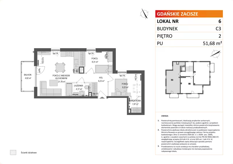 3 pokoje, mieszkanie 51,68 m², piętro 2, oferta nr C3/6, Gdańskie Zacisze, Gdańsk, Kokoszki, ul. Bysewska