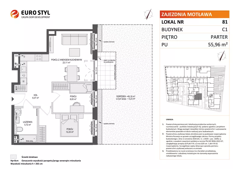 3 pokoje, mieszkanie 55,96 m², parter, oferta nr C1/81, Zajezdnia Motława - bud C1, Gdańsk, Śródmieście, Dolne Miasto, ul. Kurza