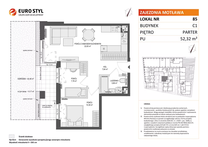 3 pokoje, mieszkanie 52,32 m², parter, oferta nr C1/85, Zajezdnia Motława - bud C1, Gdańsk, Śródmieście, Dolne Miasto, ul. Kurza