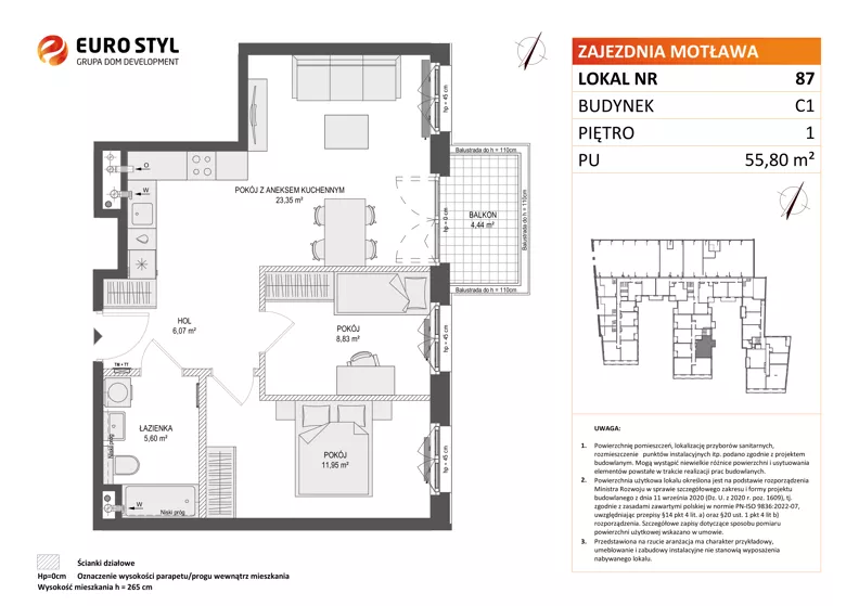 3 pokoje, mieszkanie 55,80 m², piętro 1, oferta nr C1/87, Zajezdnia Motława - bud C1, Gdańsk, Śródmieście, Dolne Miasto, ul. Kurza