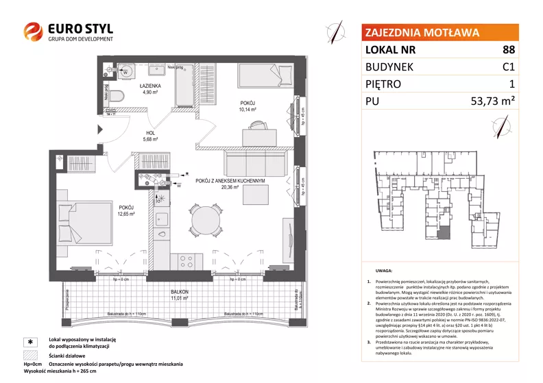 3 pokoje, mieszkanie 53,73 m², piętro 1, oferta nr C1/88, Zajezdnia Motława - bud C1, Gdańsk, Śródmieście, Dolne Miasto, ul. Kurza