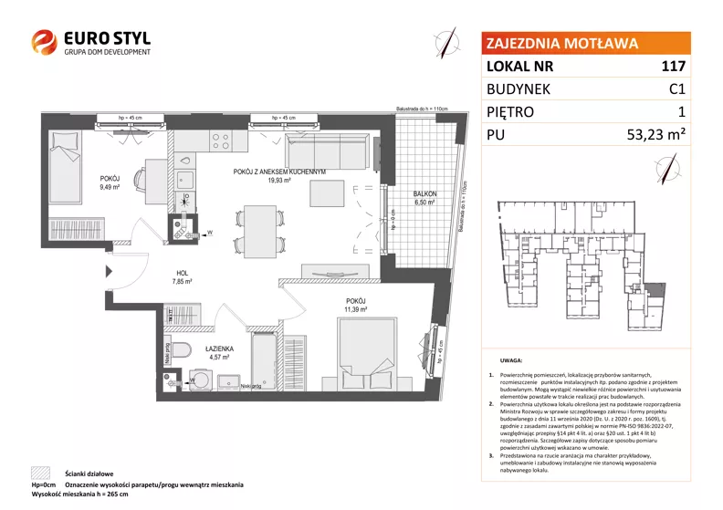 3 pokoje, mieszkanie 53,23 m², piętro 1, oferta nr C1/117, Zajezdnia Motława - bud C1, Gdańsk, Śródmieście, Dolne Miasto, ul. Kurza