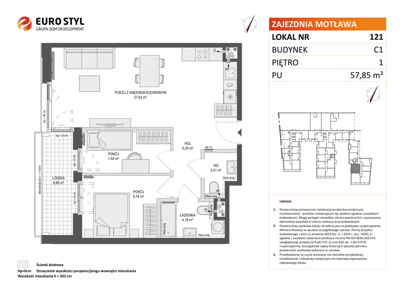 3 pokoje, mieszkanie 57,85 m², piętro 1, oferta nr C1/121, Zajezdnia Motława - bud C1, Gdańsk, Śródmieście, Dolne Miasto, ul. Kurza