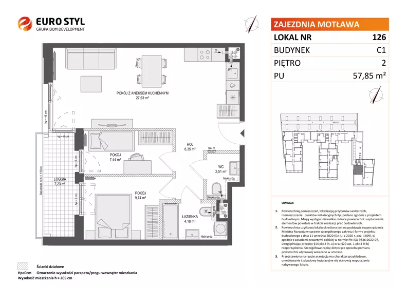 3 pokoje, mieszkanie 57,85 m², piętro 2, oferta nr C1/126, Zajezdnia Motława - bud C1, Gdańsk, Śródmieście, Dolne Miasto, ul. Kurza