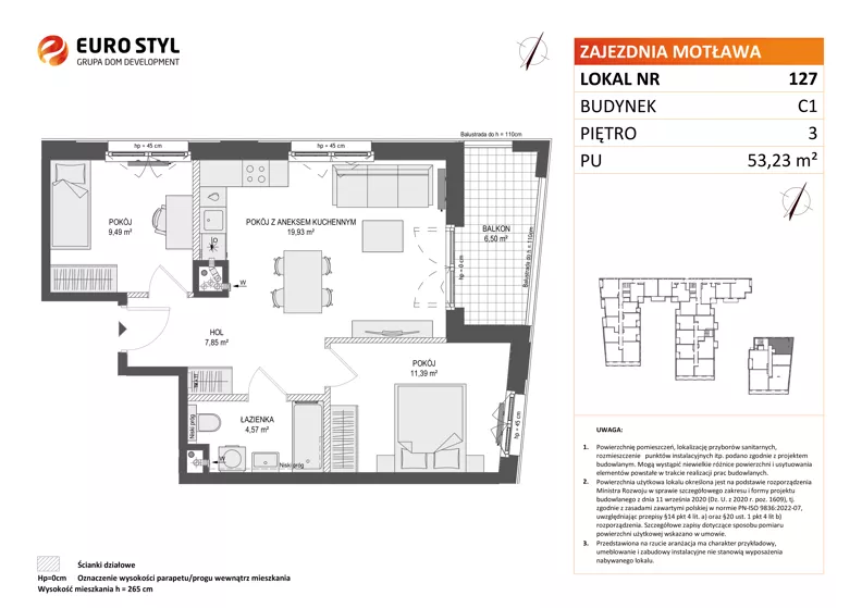 3 pokoje, mieszkanie 53,23 m², piętro 3, oferta nr C1/127, Zajezdnia Motława - bud C1, Gdańsk, Śródmieście, Dolne Miasto, ul. Kurza