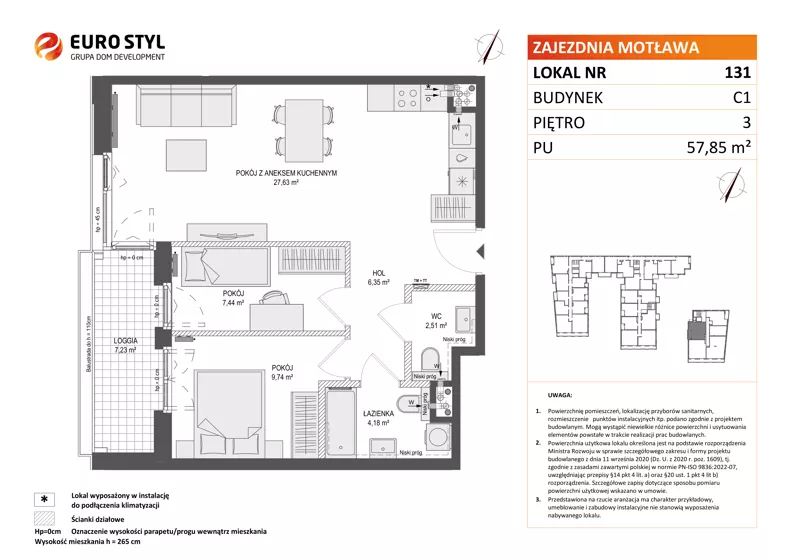 3 pokoje, mieszkanie 57,85 m², piętro 3, oferta nr C1/131, Zajezdnia Motława - bud C1, Gdańsk, Śródmieście, Dolne Miasto, ul. Kurza