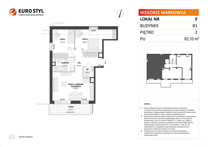3 pokoje, mieszkanie 63,10 m², piętro 2, oferta nr B1/9, Wzgórze Markowca, Rumia, Zagórze, ul. Markowców