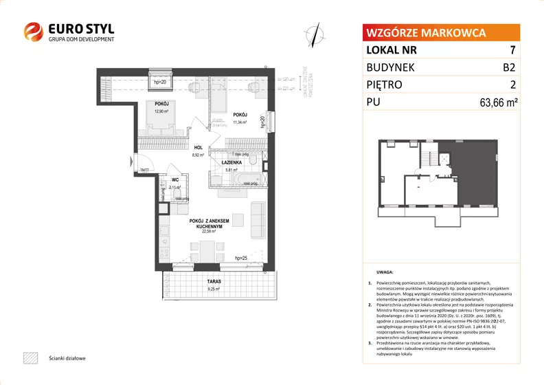 3 pokoje, mieszkanie 63,66 m², piętro 2, oferta nr B2/7, Wzgórze Markowca, Rumia, Zagórze, ul. Markowców