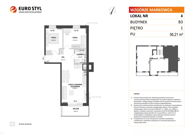3 pokoje, mieszkanie 56,21 m², piętro 1, oferta nr B3/4, Wzgórze Markowca, Rumia, Zagórze, ul. Markowców
