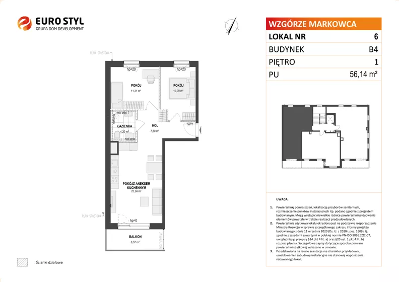 3 pokoje, mieszkanie 56,14 m², piętro 1, oferta nr B4/6, Wzgórze Markowca, Rumia, Zagórze, ul. Markowców