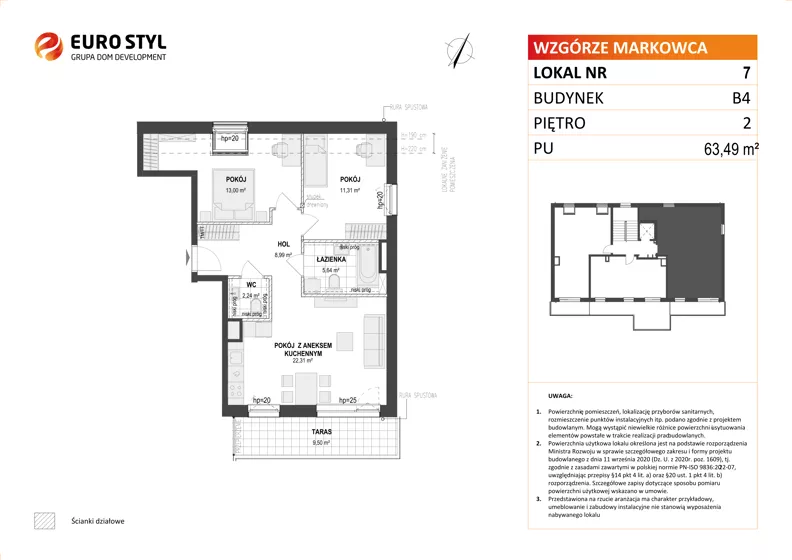 3 pokoje, mieszkanie 63,49 m², piętro 2, oferta nr B4/7, Wzgórze Markowca, Rumia, Zagórze, ul. Markowców