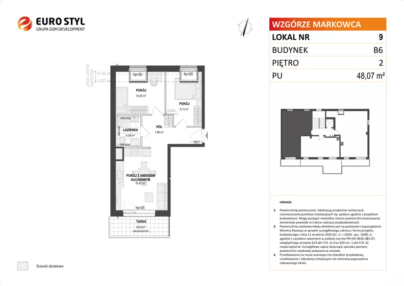 3 pokoje, mieszkanie 48,07 m², piętro 2, oferta nr B6/9, Wzgórze Markowca, Rumia, Zagórze, ul. Markowców