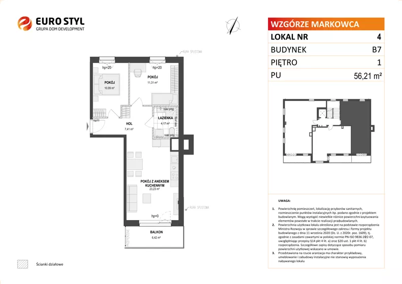 3 pokoje, mieszkanie 56,21 m², piętro 1, oferta nr B7/4, Wzgórze Markowca, Rumia, Zagórze, ul. Markowców