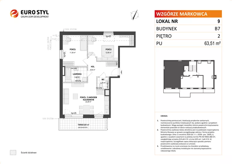 3 pokoje, mieszkanie 63,51 m², piętro 2, oferta nr B7/9, Wzgórze Markowca, Rumia, Zagórze, ul. Markowców
