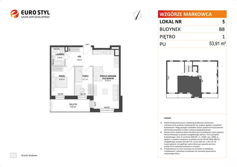 3 pokoje, mieszkanie 53,91 m², piętro 1, oferta nr B8/5, Wzgórze Markowca, Rumia, Zagórze, ul. Markowców