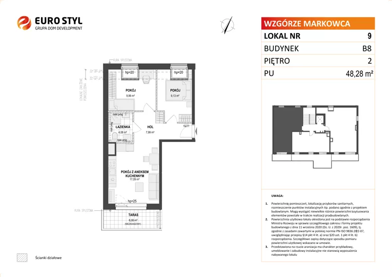 3 pokoje, mieszkanie 48,28 m², piętro 2, oferta nr B8/9, Wzgórze Markowca, Rumia, Zagórze, ul. Markowców