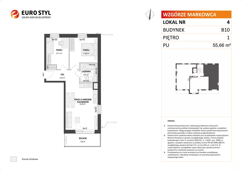 3 pokoje, mieszkanie 55,66 m², piętro 1, oferta nr B10/4, Wzgórze Markowca, Rumia, Zagórze, ul. Markowców