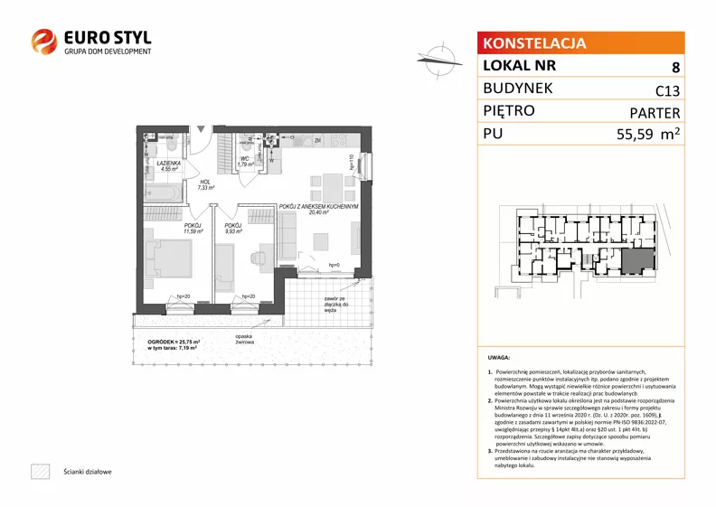 3 pokoje, mieszkanie 55,59 m², parter, oferta nr C13/8, Konstelacja - etap V, Gdynia, Pogórze, ul. Paderewskiego