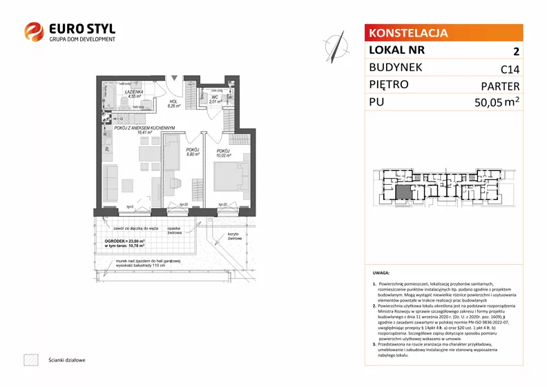 3 pokoje, mieszkanie 50,05 m², parter, oferta nr C14/2, Konstelacja - etap V, Gdynia, Pogórze, ul. Paderewskiego