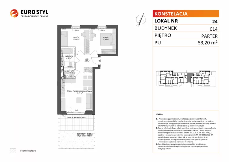 3 pokoje, mieszkanie 53,20 m², parter, oferta nr C14/24, Konstelacja - etap V, Gdynia, Pogórze, ul. Paderewskiego