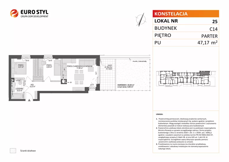 3 pokoje, mieszkanie 47,17 m², parter, oferta nr C14/25, Konstelacja - etap V, Gdynia, Pogórze, ul. Paderewskiego