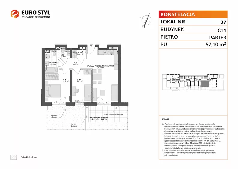 3 pokoje, mieszkanie 57,10 m², parter, oferta nr C14/27, Konstelacja - etap V, Gdynia, Pogórze, ul. Paderewskiego