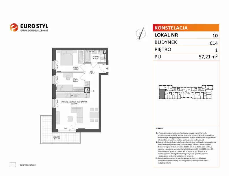 3 pokoje, mieszkanie 57,21 m², piętro 1, oferta nr C14/10, Konstelacja - etap V, Gdynia, Pogórze, ul. Paderewskiego