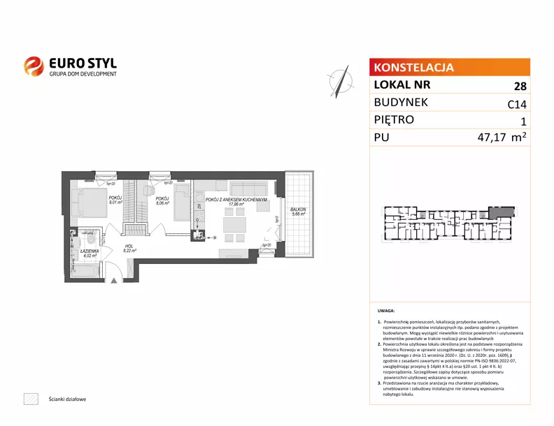 3 pokoje, mieszkanie 47,17 m², piętro 1, oferta nr C14/28, Konstelacja - etap V, Gdynia, Pogórze, ul. Paderewskiego