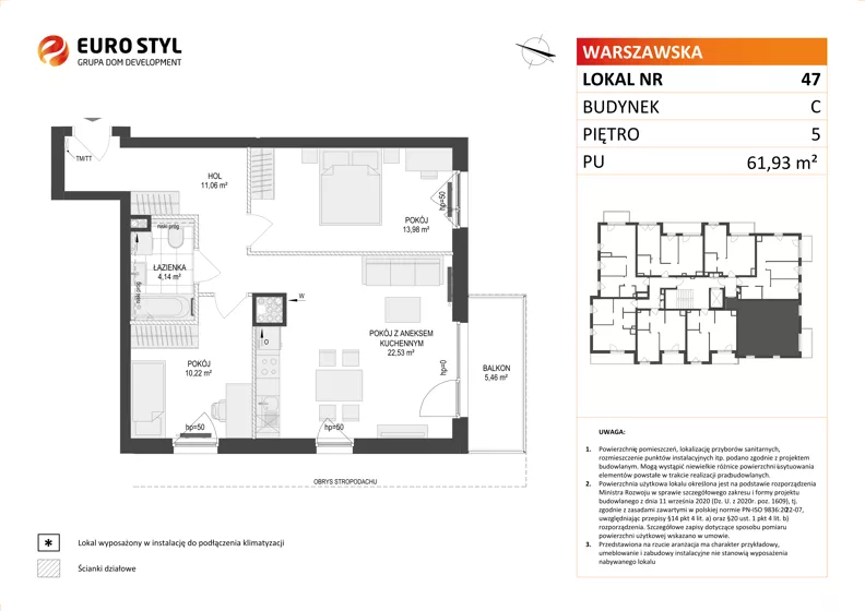 3 pokoje, mieszkanie 61,93 m², piętro 5, oferta nr C/47, Osiedle Warszawska - etap II, Gdańsk, Ujeścisko-Łostowice, Ujeścisko, ul. Warszawska