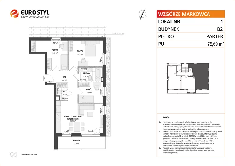 4 pokoje, mieszkanie 75,69 m², parter, oferta nr B2/1, Wzgórze Markowca, Rumia, Zagórze, ul. Markowców