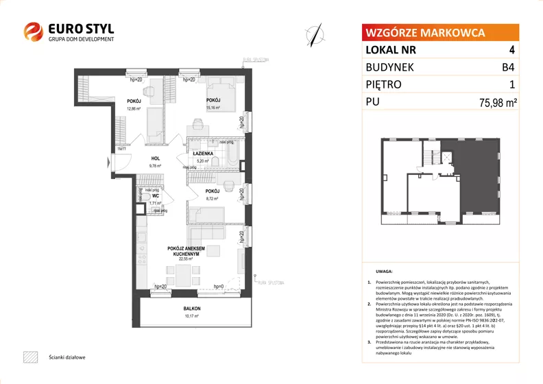 4 pokoje, mieszkanie 75,98 m², piętro 1, oferta nr B4/4, Wzgórze Markowca, Rumia, Zagórze, ul. Markowców