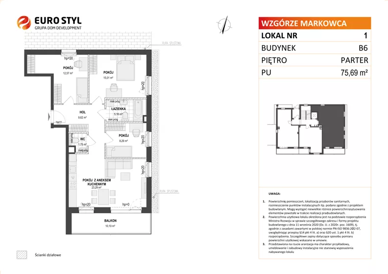 4 pokoje, mieszkanie 75,69 m², parter, oferta nr B6/1, Wzgórze Markowca, Rumia, Zagórze, ul. Markowców