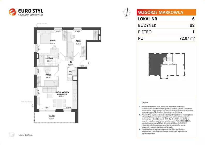 4 pokoje, mieszkanie 72,87 m², piętro 1, oferta nr B9/6, Wzgórze Markowca, Rumia, Zagórze, ul. Markowców