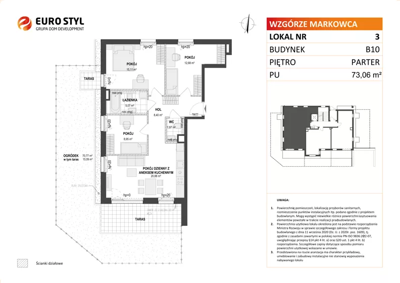 4 pokoje, mieszkanie 73,06 m², parter, oferta nr B10/3, Wzgórze Markowca, Rumia, Zagórze, ul. Markowców