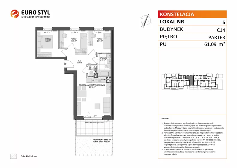 4 pokoje, mieszkanie 61,09 m², parter, oferta nr C14/5, Konstelacja - etap V, Gdynia, Pogórze, ul. Paderewskiego