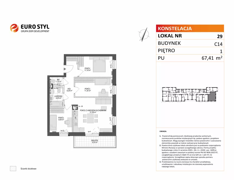 4 pokoje, mieszkanie 67,41 m², piętro 1, oferta nr C14/29, Konstelacja - etap V, Gdynia, Pogórze, ul. Paderewskiego