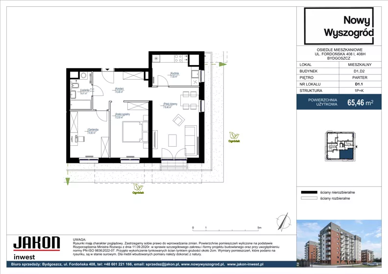 1 pokój, mieszkanie 65,46 m², parter, oferta nr D1.1, Nowy Wyszogród, Bydgoszcz, Stary Fordon, ul. Fordońska 408