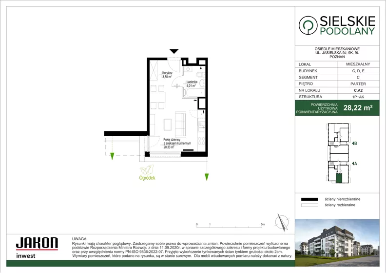 1 pokój, mieszkanie 28,22 m², parter, oferta nr C.A2, Sielskie Podolany, Poznań, Podolany, Podolany, ul. Jasielska 9