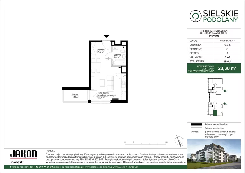 1 pokój, mieszkanie 28,30 m², piętro 1, oferta nr C.A8, Sielskie Podolany, Poznań, Podolany, Podolany, ul. Jasielska 9