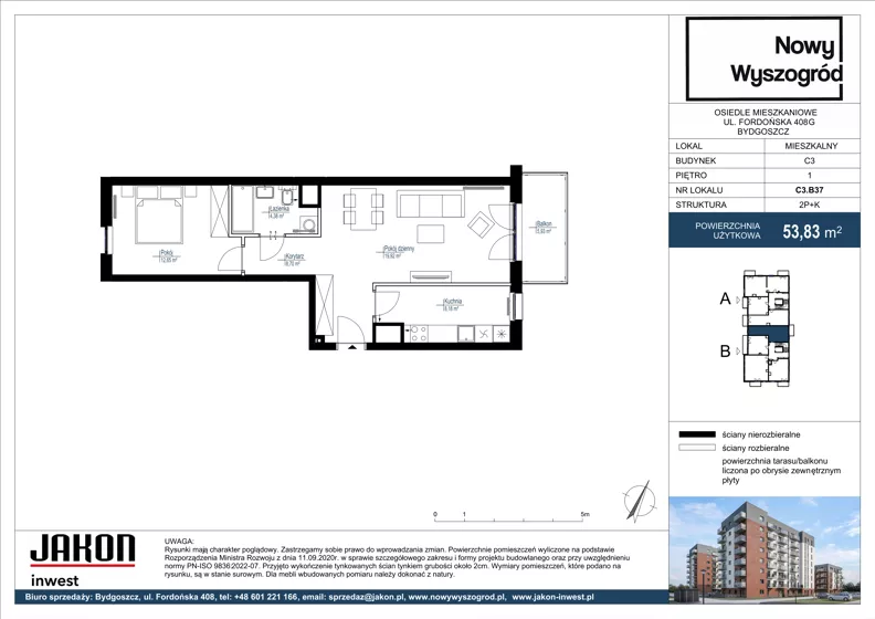 2 pokoje, mieszkanie 53,83 m², piętro 1, oferta nr C3.B37, Nowy Wyszogród, Bydgoszcz, Stary Fordon, ul. Fordońska 408