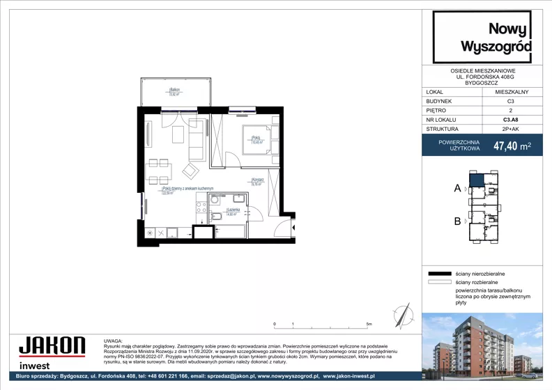 2 pokoje, mieszkanie 47,40 m², piętro 2, oferta nr C3.A8, Nowy Wyszogród, Bydgoszcz, Stary Fordon, ul. Fordońska 408
