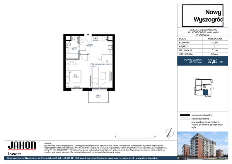 2 pokoje, mieszkanie 37,95 m², piętro 2, oferta nr D1.10, Nowy Wyszogród, Bydgoszcz, Stary Fordon, ul. Fordońska 408