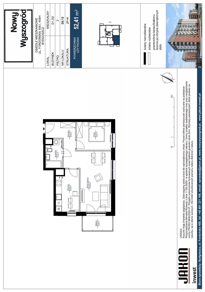 2 pokoje, mieszkanie 52,41 m², piętro 2, oferta nr D2.12, Nowy Wyszogród, Bydgoszcz, Stary Fordon, ul. Fordońska 408