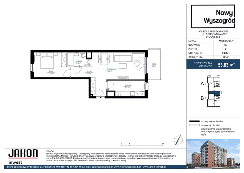 2 pokoje, mieszkanie 53,83 m², piętro 2, oferta nr C3.B41, Nowy Wyszogród, Bydgoszcz, Stary Fordon, ul. Fordońska 408