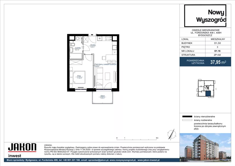 2 pokoje, mieszkanie 37,95 m², piętro 3, oferta nr D1.16, Nowy Wyszogród, Bydgoszcz, Stary Fordon, ul. Fordońska 408