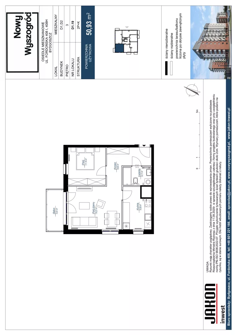 2 pokoje, mieszkanie 50,93 m², piętro 3, oferta nr D1.19, Nowy Wyszogród, Bydgoszcz, Stary Fordon, ul. Fordońska 408